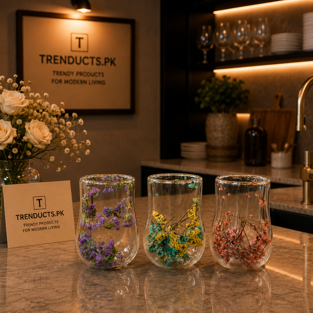 Aesthetic Double-Wall Glass with Real Dried Flowers (Random Colour)