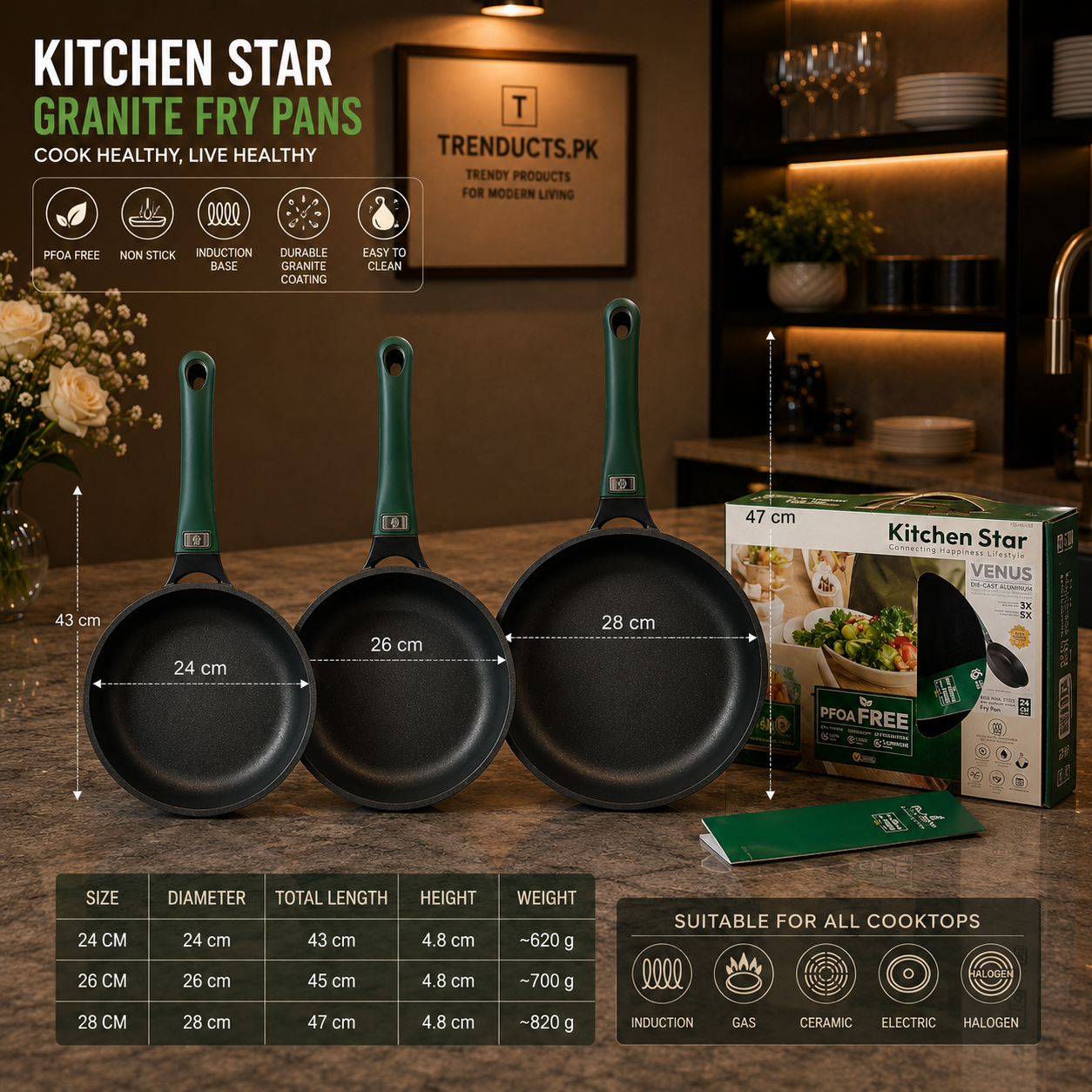 Kitchen Star "Venus" Die-Cast Granite Non-Stick Fry Pan