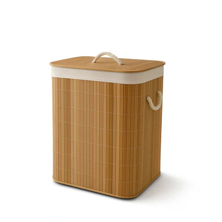 Luxury Bamboo Laundry Basket with Lid & Rope Handles - Clarify.pk