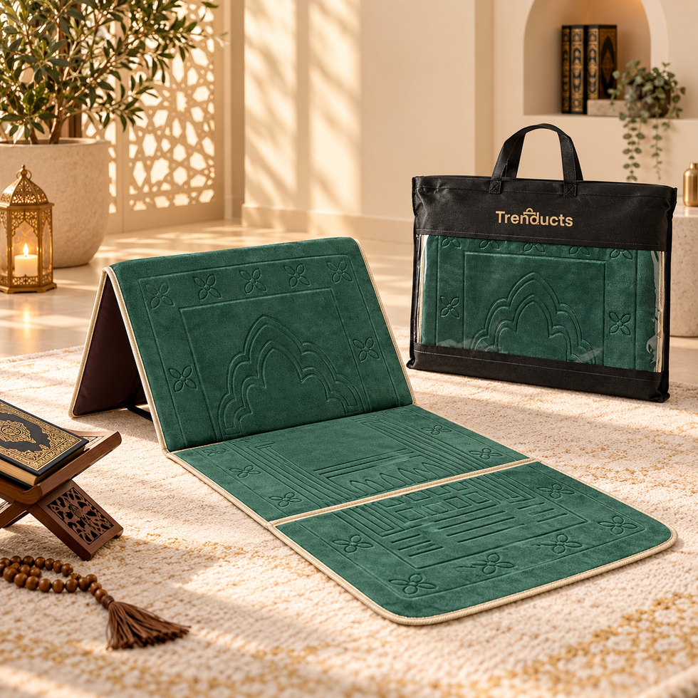 Foldable Velvet Prayer Mat with Backrest
