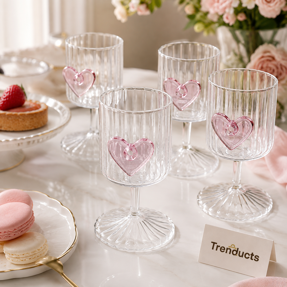 Romantic Pink Heart Ribbed Wine & Cocktail Glass (Each)