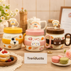 Cute Cartoon Ceramic Mug with Glass Straw & Lid (Random Color)