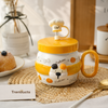 Cute Cartoon Ceramic Mug with Glass Straw & Lid (Random Color)