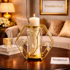 Hexagonal Gold Botanical Metal Vase & Candle Holder