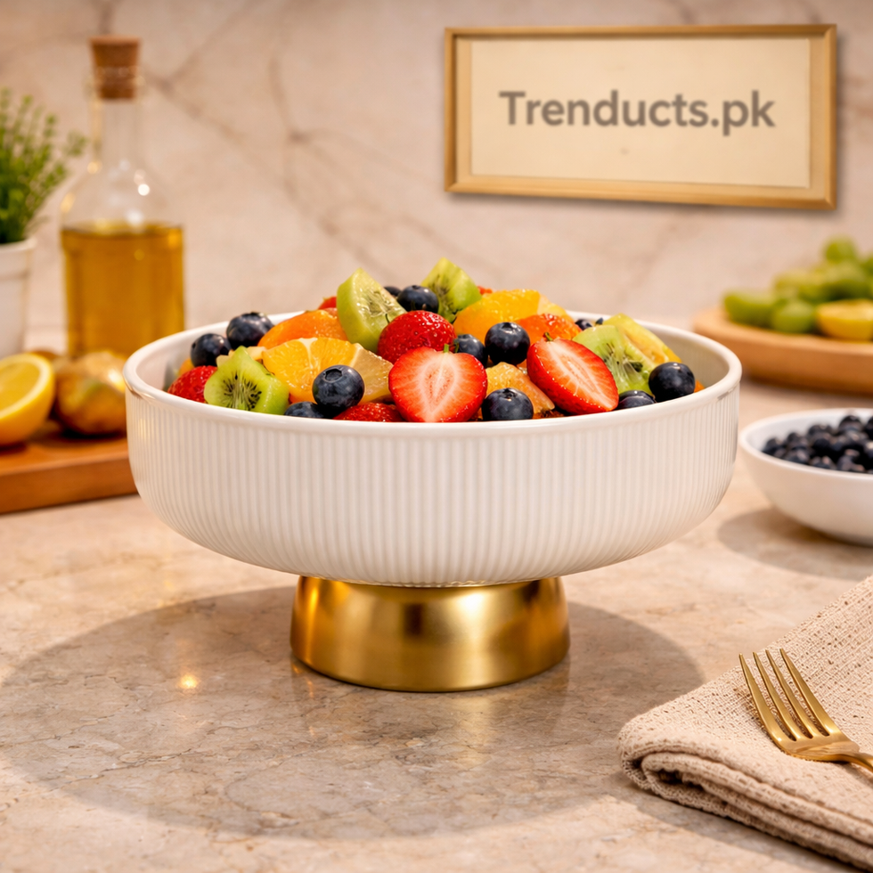 8-Inch Elegant  Ribbed Bowls with Golden Pedestal Base