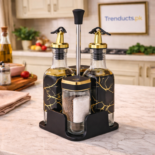 4-Piece Glass Oil Dispenser & Spice Jar Set – Leakproof Kitchen Organizer