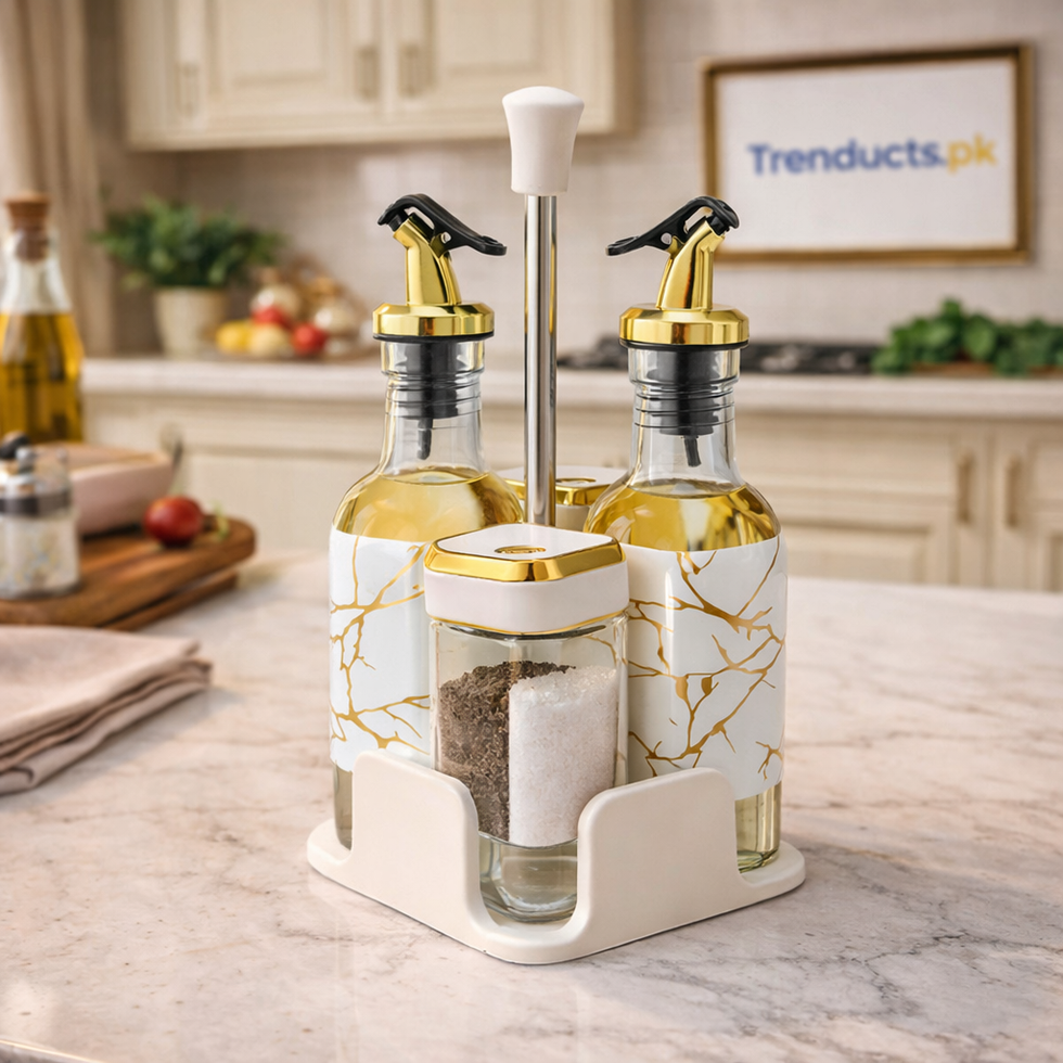 4-Piece Glass Oil Dispenser & Spice Jar Set – Leakproof Kitchen Organizer