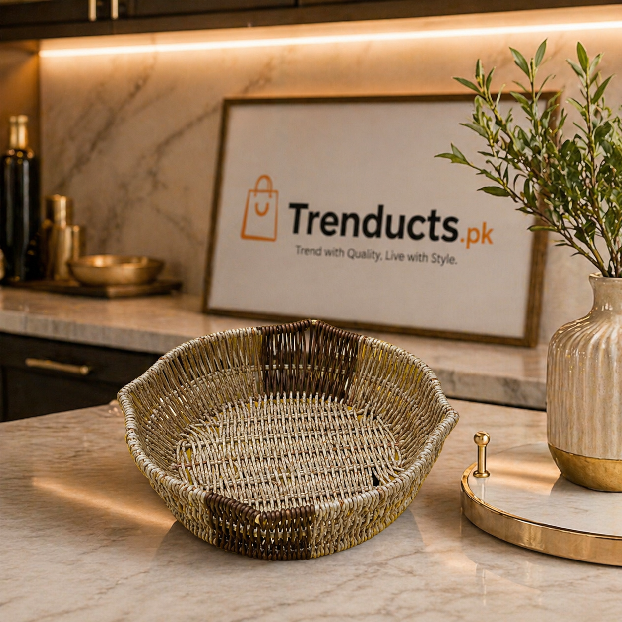 Modern Iron Wire & Cane Storage Basket – Minimalist Bread & Fruit Organizer in 3 Geometric Shapes