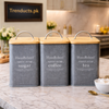 Hausroland 3-Piece Storage Canister Set with Wood Lids – Black, White & Grey