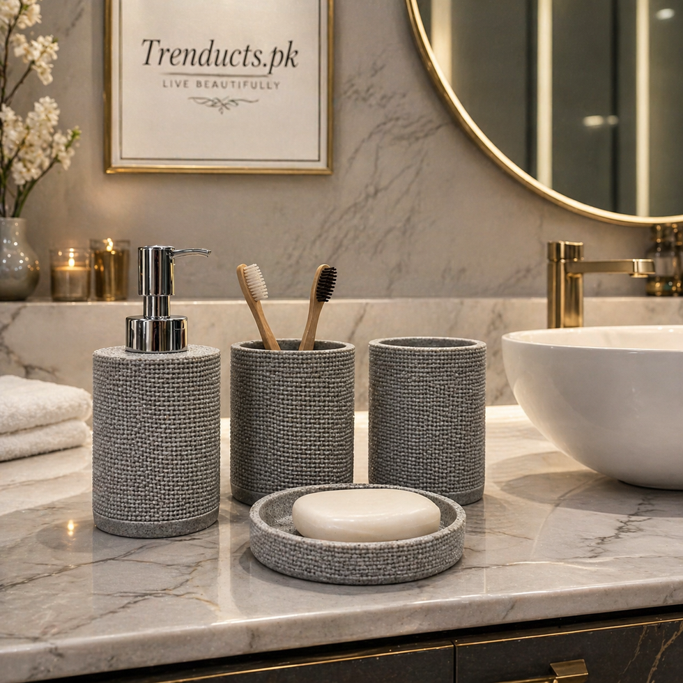 Linear-Luxe 4-Piece Premium Resin Bathroom Accessory Set