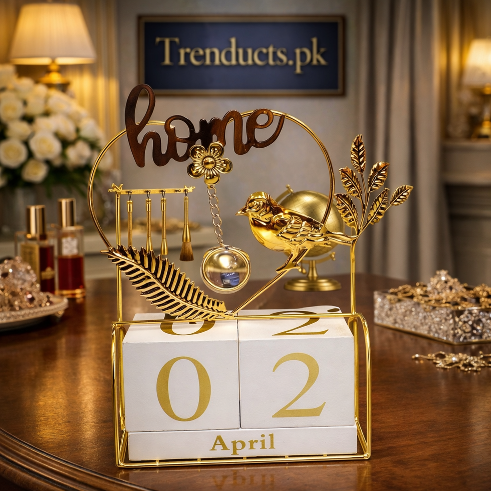 Artisanal Golden Perpetual Wooden Block Desk Calendar (Random Design)