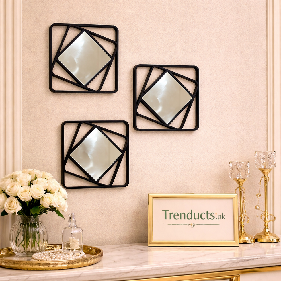 Geometric Vortex Square Mirror Set – 3 Piece Modern Collection