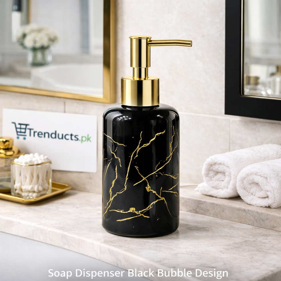 Glossy Black Marble Soap Dispenser – Polished Resin Liquid Pump
