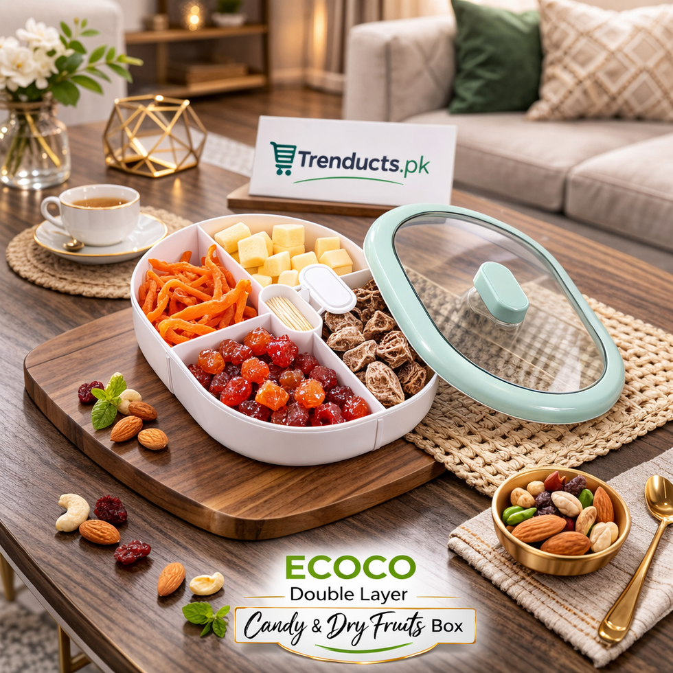 Ecoco Rotating Double Layer Snack Box – Partitioned Candy & Dry Fruit Organizer