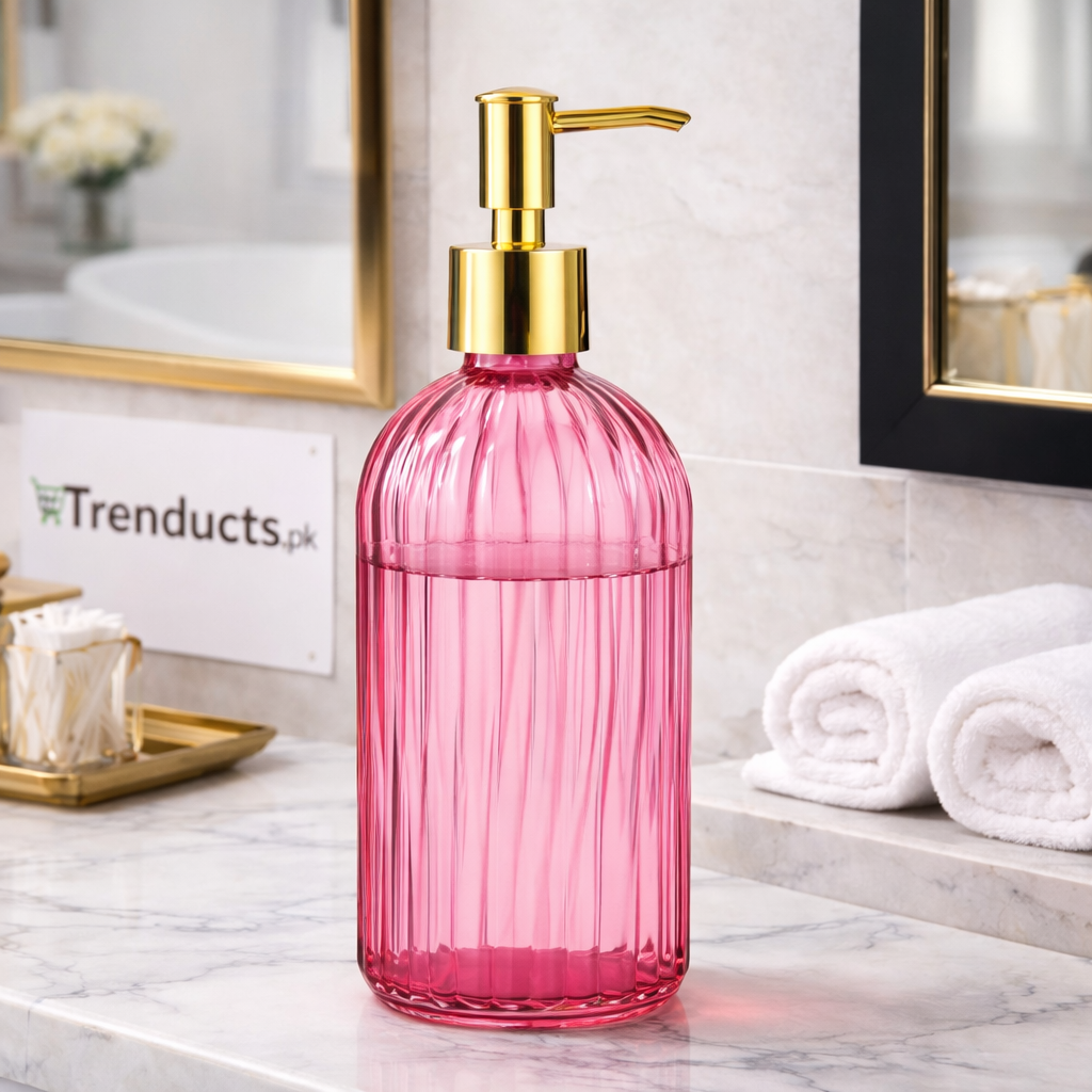 Long Diamond Glass Soap Dispenser – Tall Multi-Faceted Liquid Pump (Random Color) GH