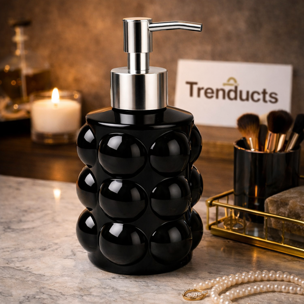 Black Bubble Design Soap Dispenser – High-Gloss Liquid Pump