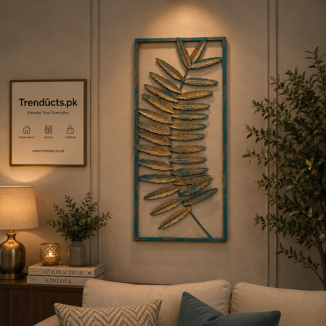 Botanical Fern Metal Wall Art Panel (24 X 10 Inches)