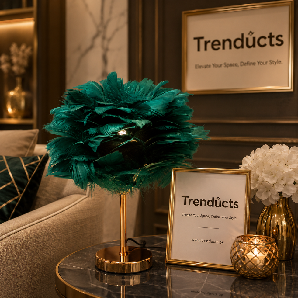 Elegant 18" Feather Table Lamp with Golden Metal Base