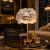 Elegant 18" Feather Table Lamp with Golden Metal Base