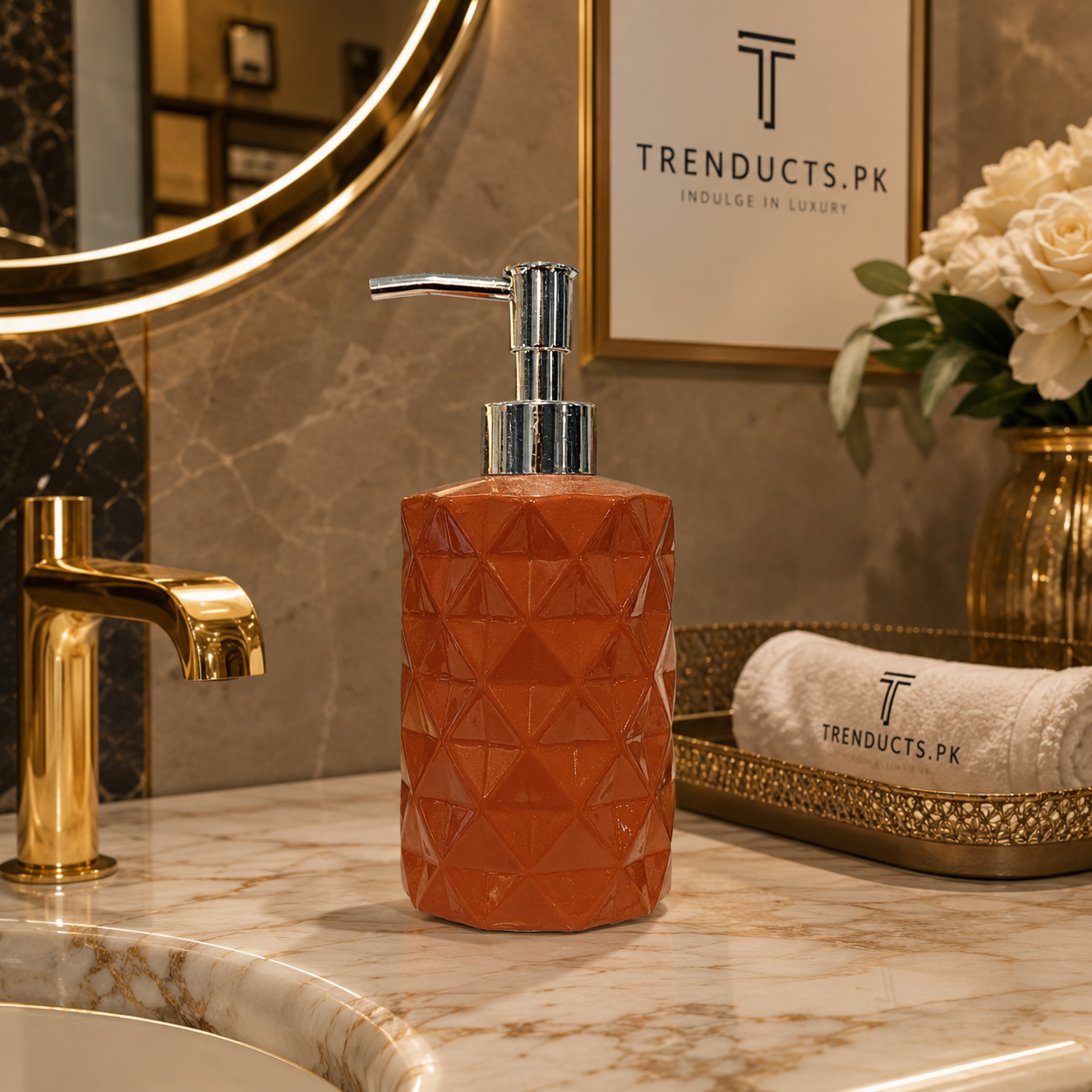 300ml Amber Glass Soap Dispenser - Luxury Vintage Pump