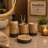 4-Piece Ceramic Bathroom Set - Grooved Soap Dispenser Kit