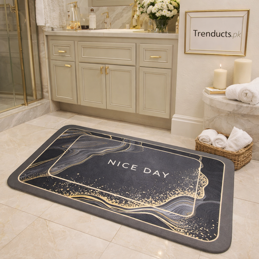 Luxury Charcoal & Gold Absorbent Bath Mat – 23x15 inch