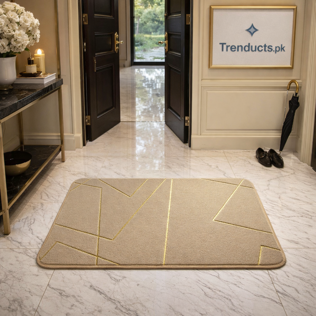 Luxurious Gold Stripe Faux Rabbit Fur Mat – Ultra-Soft Anti-Slip Accent Rug
