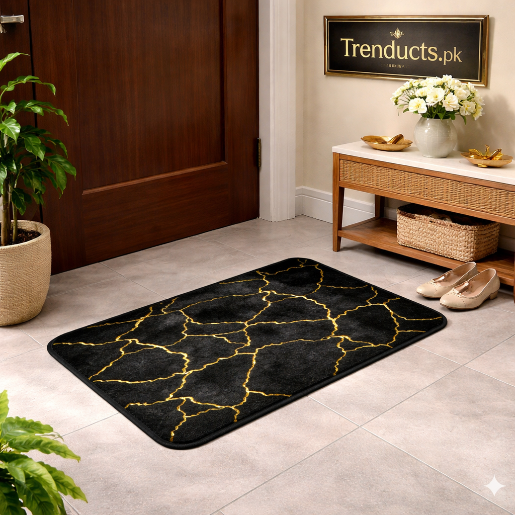 Luxurious Gold Stripe Faux Rabbit Fur Mat – Ultra-Soft Anti-Slip Accent Rug