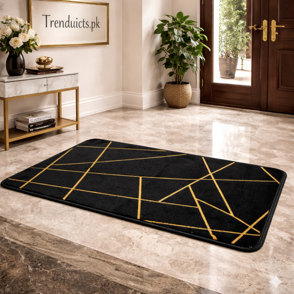 Luxurious Gold Stripe Faux Rabbit Fur Mat – Ultra-Soft Anti-Slip Accent Rug