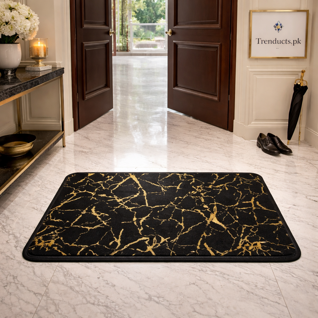 Luxurious Gold Stripe Faux Rabbit Fur Mat – Ultra-Soft Anti-Slip Accent Rug