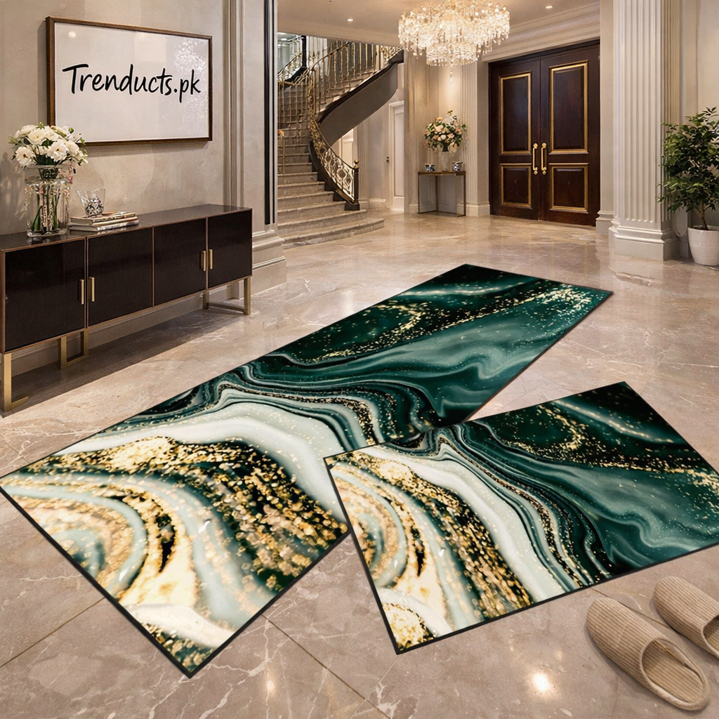 Premium Marble-Style 2-Piece Runner Mat Set