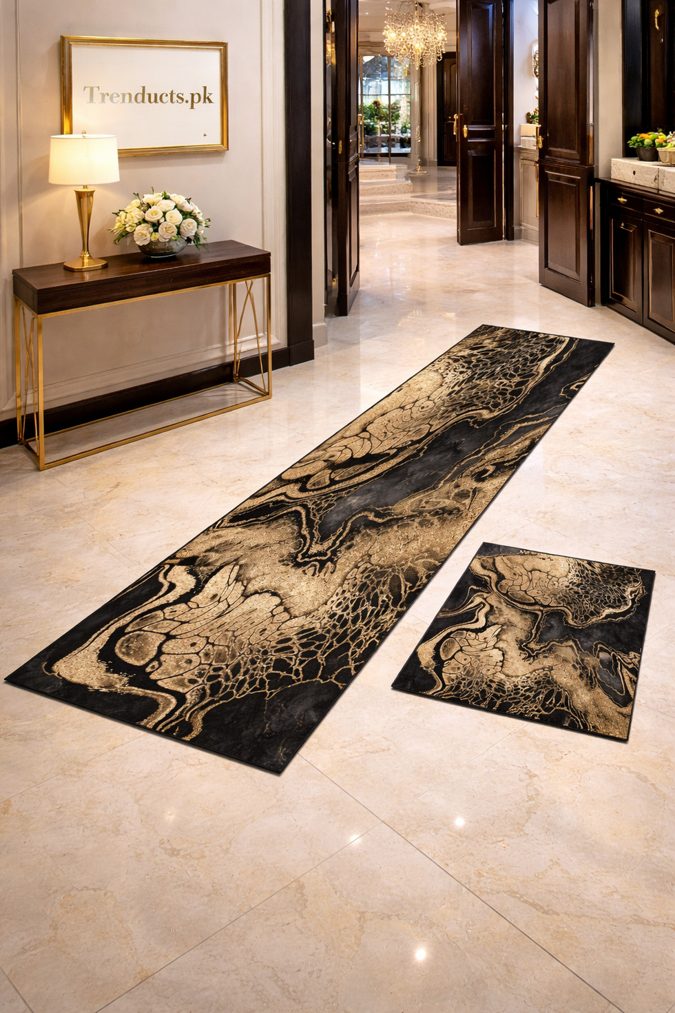 Premium Marble-Style 2-Piece Runner Mat Set
