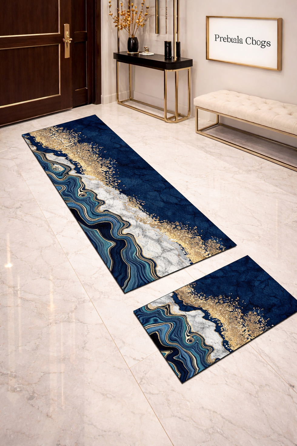 Premium Marble-Style 2-Piece Runner Mat Set