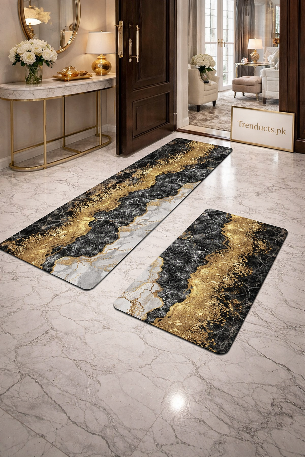 Premium Marble-Style 2-Piece Runner Mat Set