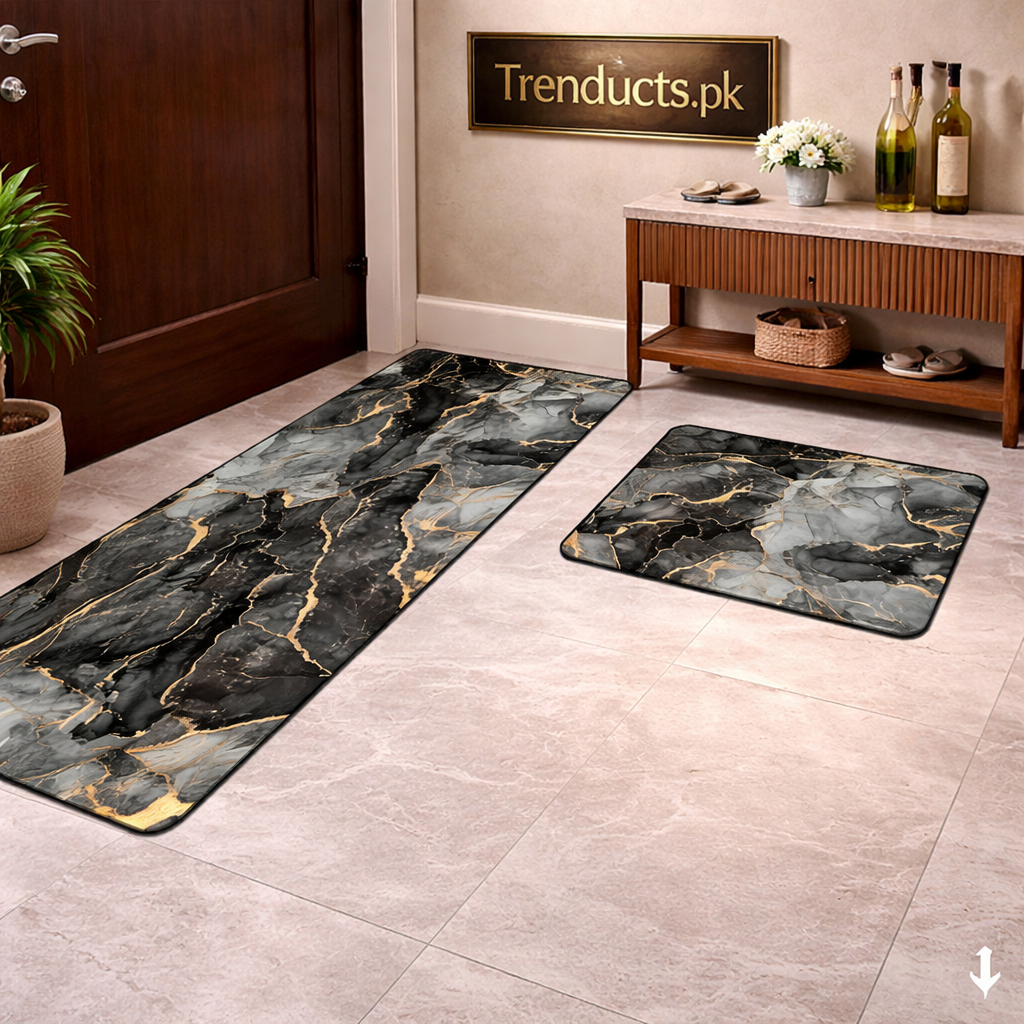 Premium Marble-Style 2-Piece Runner Mat Set