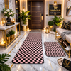 Modern Geometrical 2-Piece Runner Mat Set – Nappa Leather Fabric & Anti-Slip Rubber Base