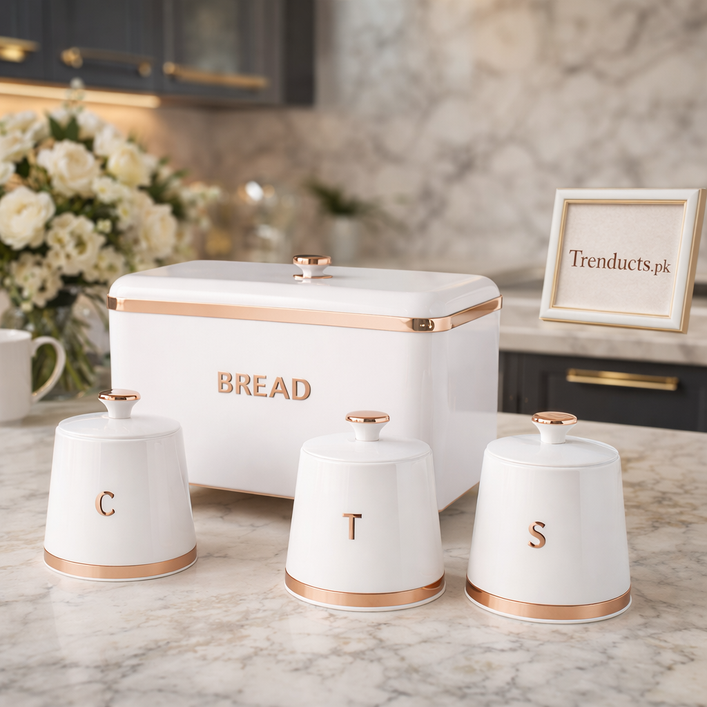 Premium 4-Piece Bread Box & Kitchen Canister Set – Airtight Countertop Organizer