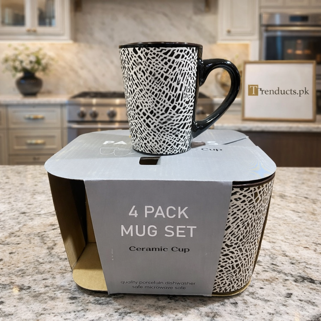 Premium 4-Piece Textured Ceramic Mug Set – Modern Nordic Coffee & Tea Cup Collection