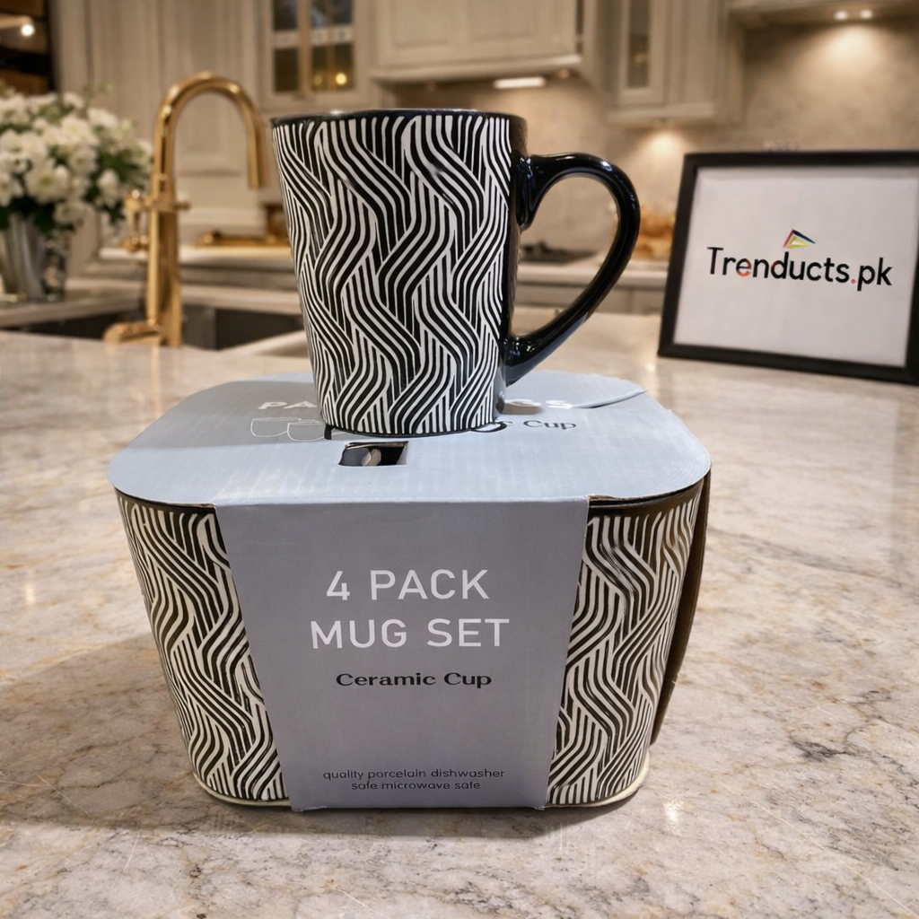 Premium 4-Piece Textured Ceramic Mug Set – Modern Nordic Coffee & Tea Cup Collection