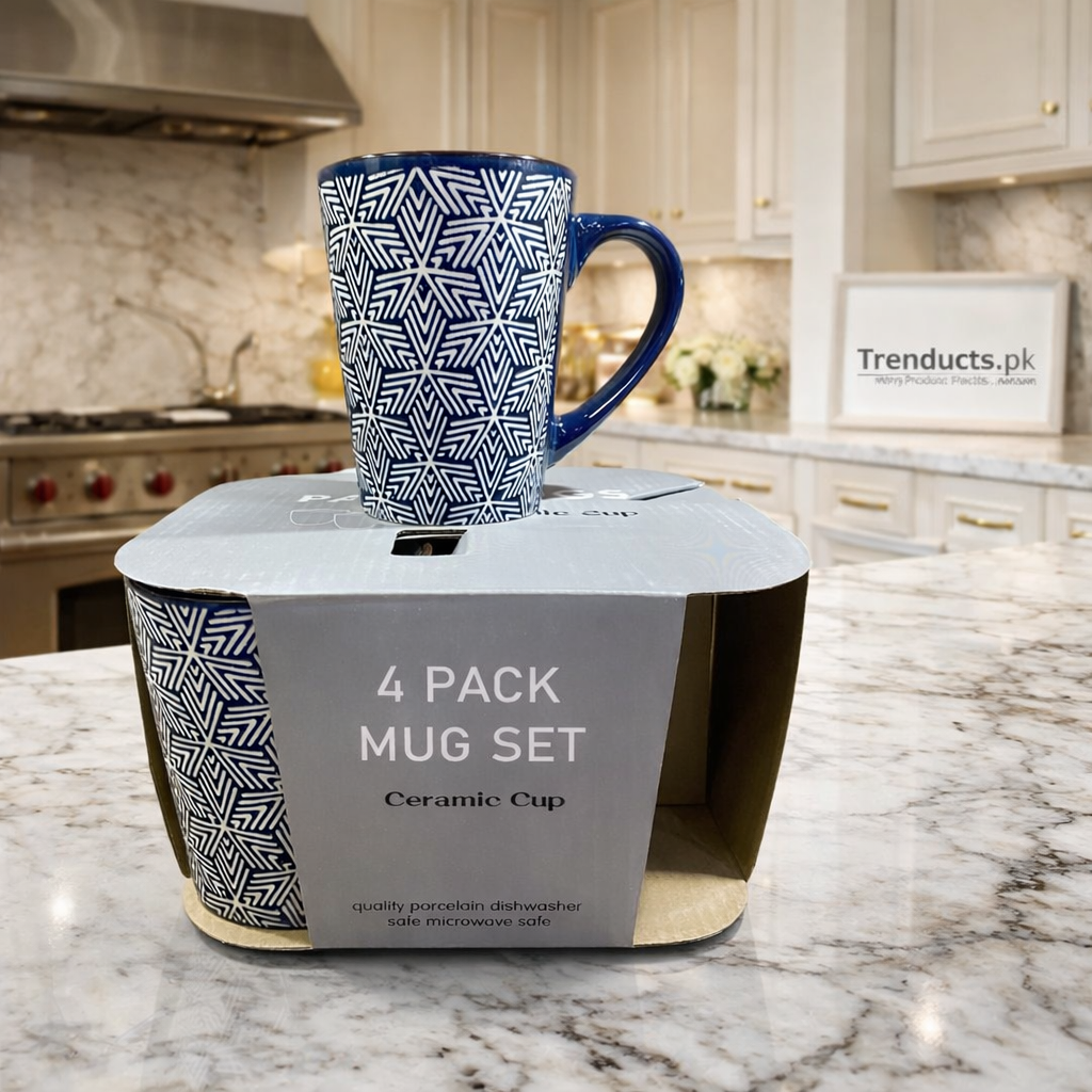 Premium 4-Piece Textured Ceramic Mug Set – Modern Nordic Coffee & Tea Cup Collection