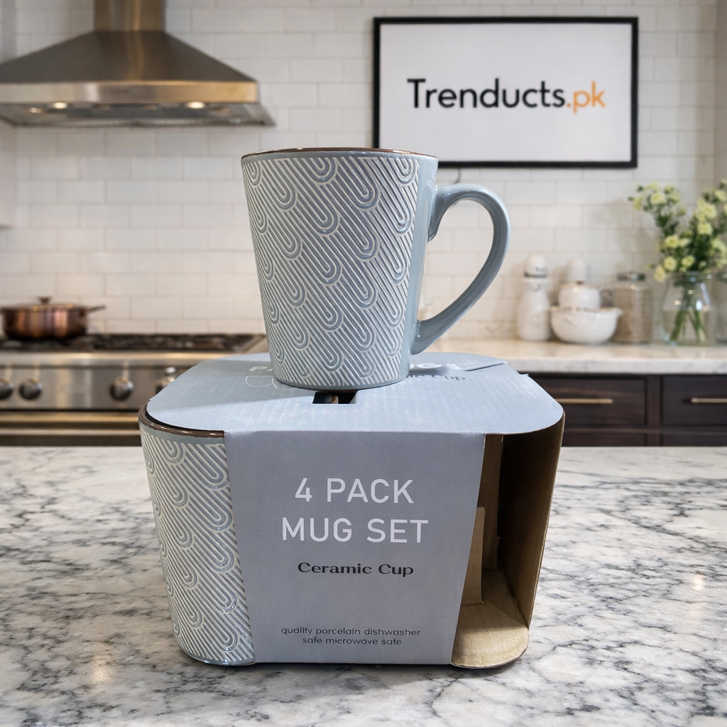 Premium 4-Piece Textured Ceramic Mug Set – Modern Nordic Coffee & Tea Cup Collection
