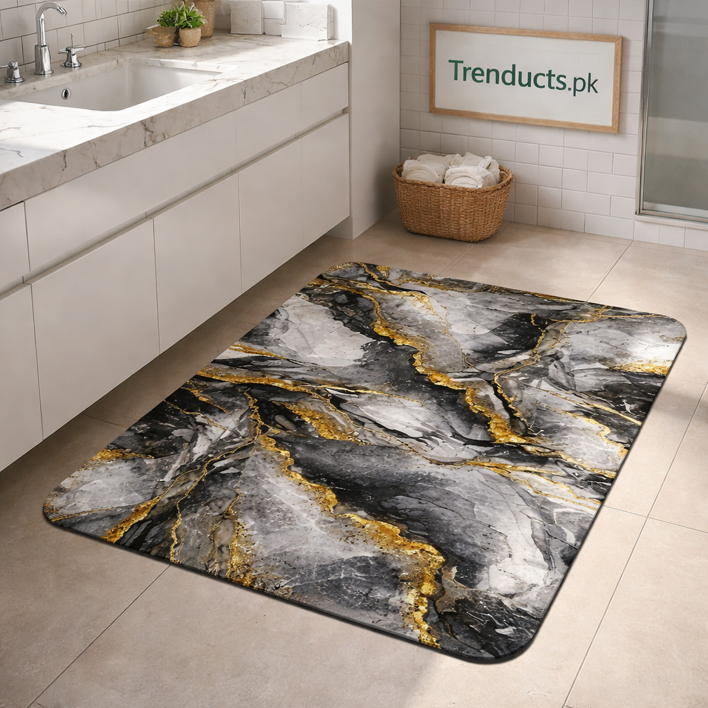 Modern Square-Edge Quick-Dry Bathroom Mat – Super Absorbent Anti-Slip Floor Rug