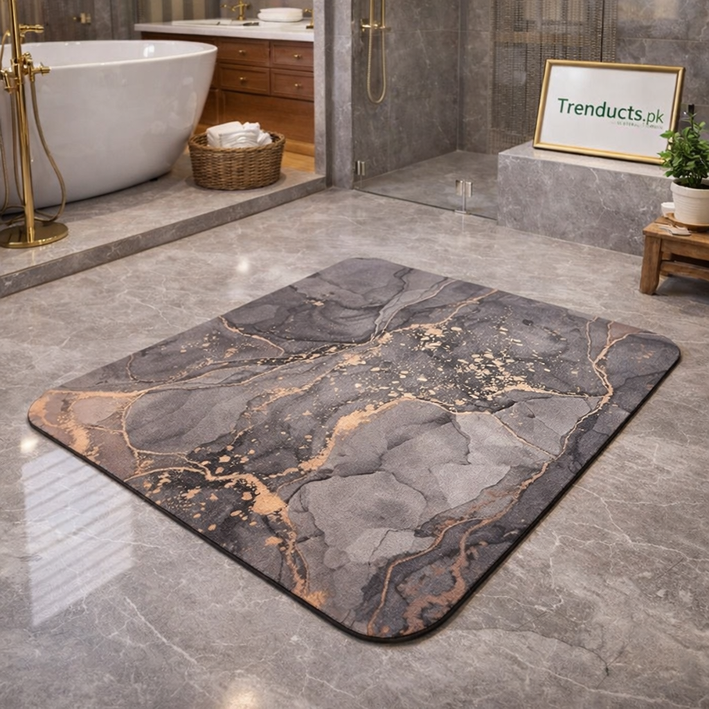 Modern Square-Edge Quick-Dry Bathroom Mat – Super Absorbent Anti-Slip Floor Rug