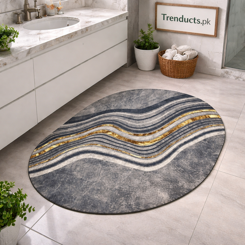 Luxury Oval Marble Pattern Bathroom Mat – Quick-Dry Super Absorbent Anti-Slip Rug