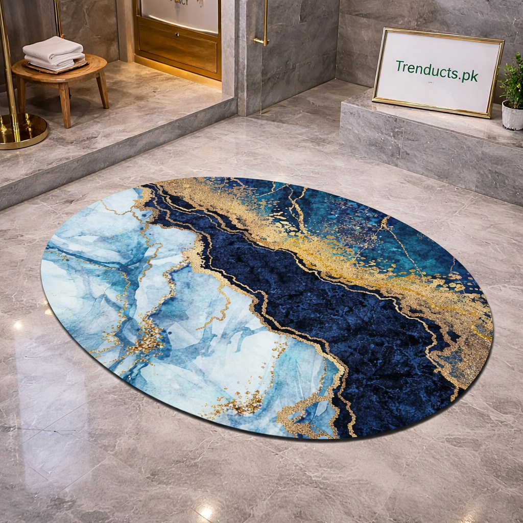 Luxury Oval Marble Pattern Bathroom Mat – Quick-Dry Super Absorbent Anti-Slip Rug