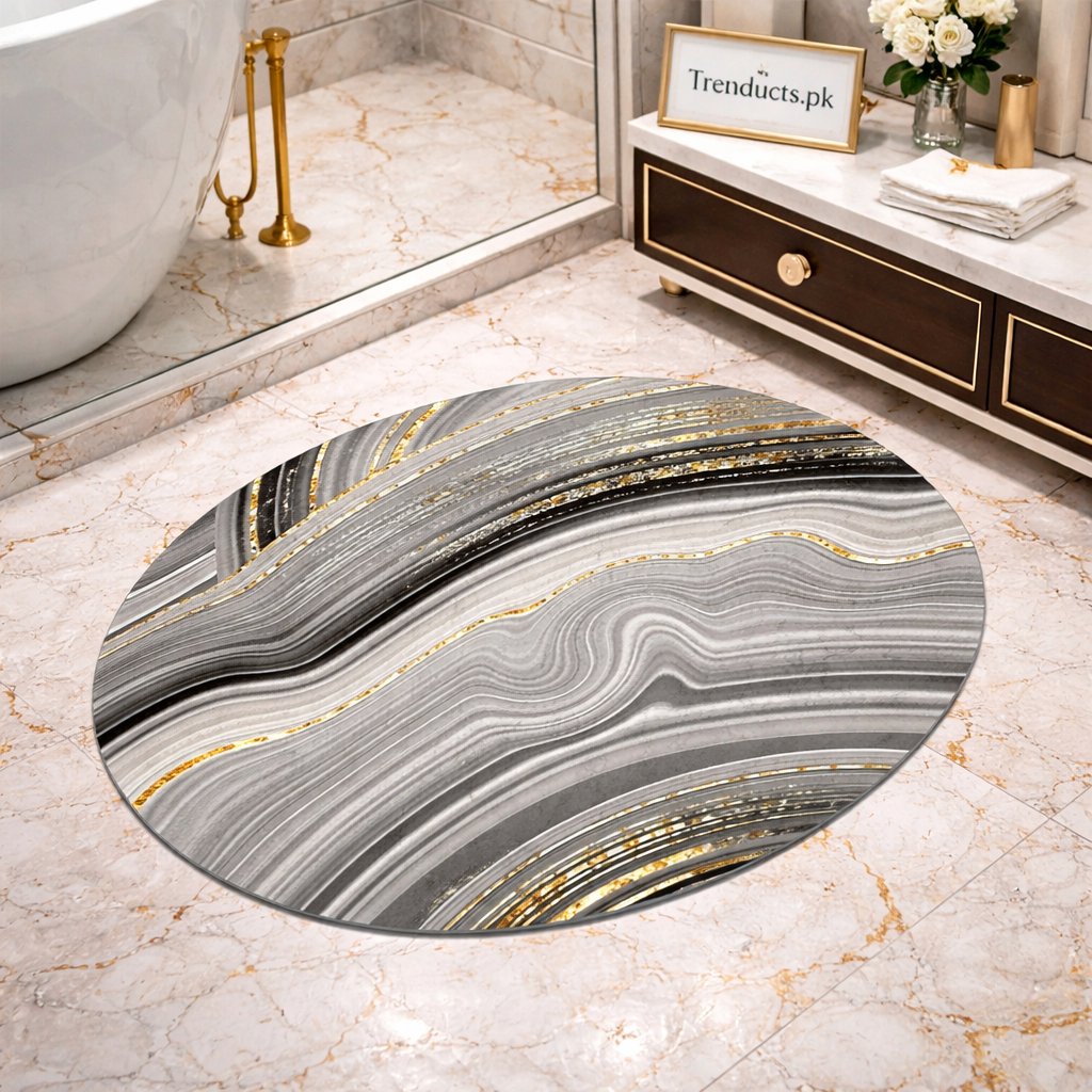 Luxury Oval Marble Pattern Bathroom Mat – Quick-Dry Super Absorbent Anti-Slip Rug