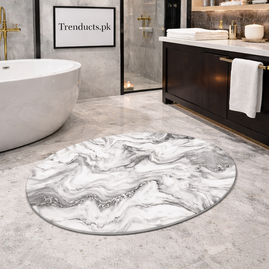 Luxury Oval Marble Pattern Bathroom Mat – Quick-Dry Super Absorbent Anti-Slip Rug