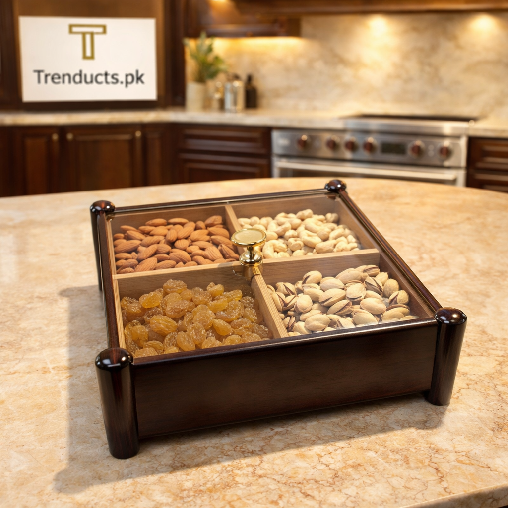 Bamboo 4 Partition Dry Fruit Tray (Premium Decor)