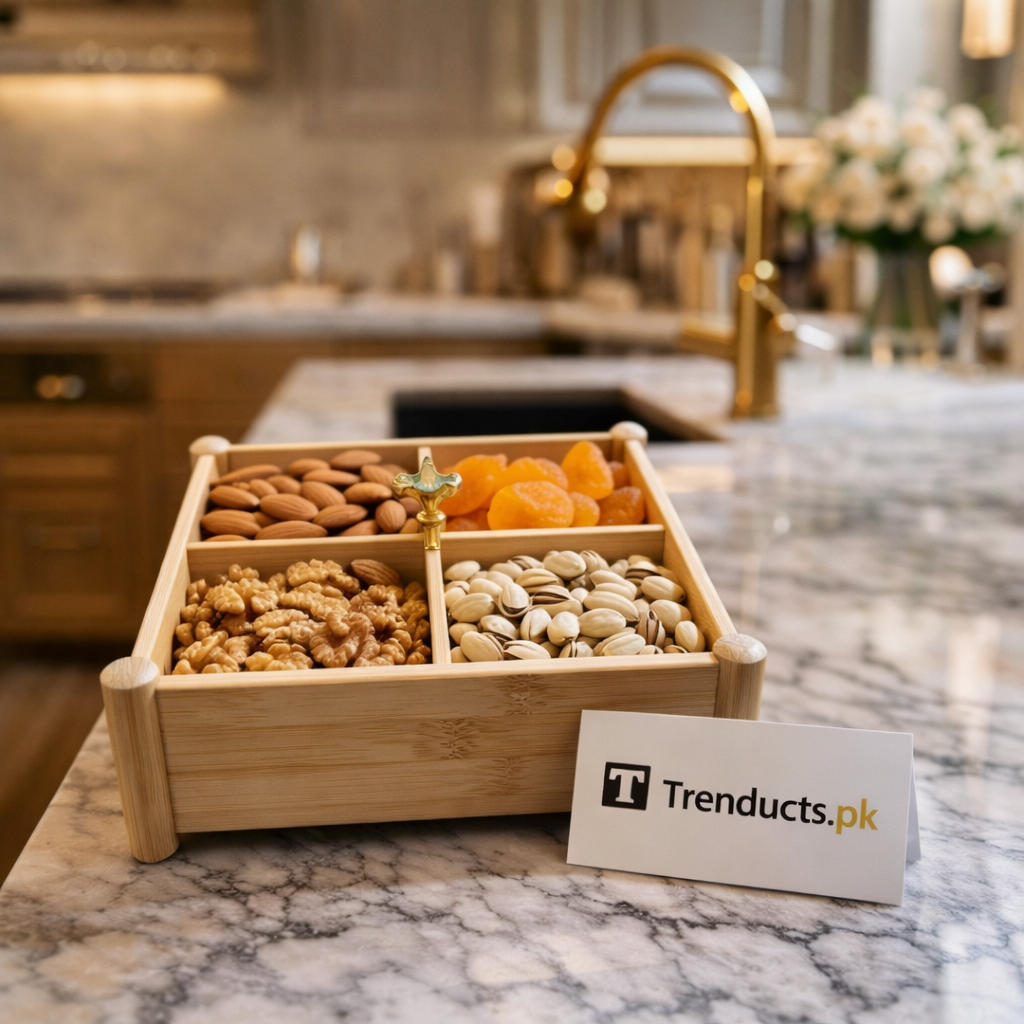 Bamboo 4 Partition Dry Fruit Tray (Premium Decor)