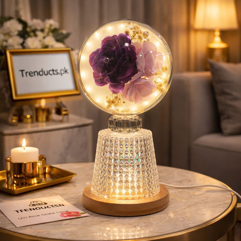 Golden Ribbon Crystal Rose Lamp - Dual Crimson Blooms in a Starlit Glass Globe (Random Design)